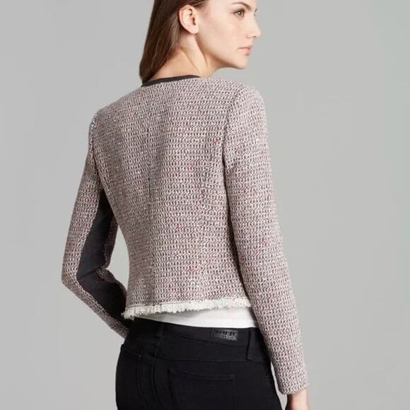 NWOT-$495 REBECCA TAYLOR Sz2 CUTAWAY LEATHER TRIM ASYMMETRIC TWEED JACKET RED CO - Picture 3 of 6